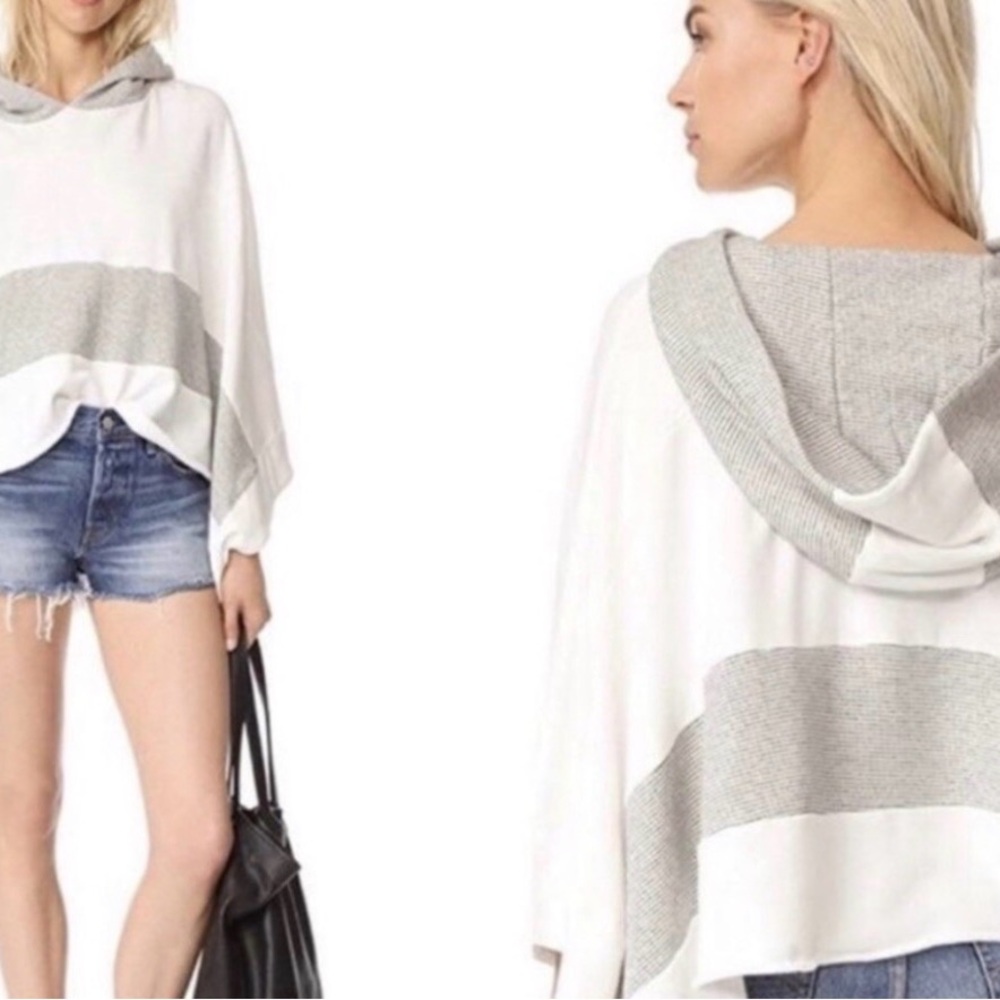 Free People Cream and Black Striped Poncho - Never Say Never Hoodie